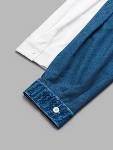 GlowEve CURVE Kemeja Wanita Ukuran Besar Motif Denim Patchwork Biru & Putih Elegan Kasual untuk Perjalanan Musim Gugur - Putih - View 4
