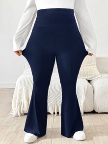Plussiva Plus Size Maternity Solid Color Adjustable Waist Pocket Flare Pants - Royal Blue - View 2