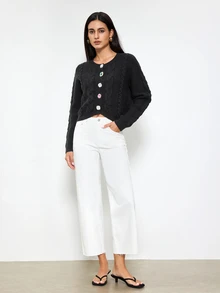 Maija Knitted Cardigan With Diamond Buttons, Autumn/Winter - Black - View 4