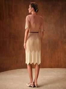 MOTF PREMIUM GAUN RAJUT KASUAL MUSIM PANAS WANITA DENGAN MOTIF BLOK WARNA - Dusty Pink - View 4