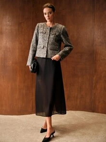 MOTF PREMIUM WOMEN'S FASHION BUTTON LONG SLEEVE WINTER OVERCOAT - Dark Grey - View 6
