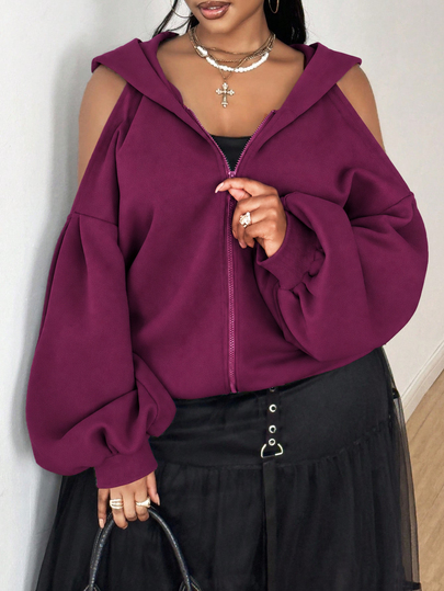 Maweii Plus Size Women's Solid Color Zipper Casual Daily Long Sleeve Sweatshirt Winter