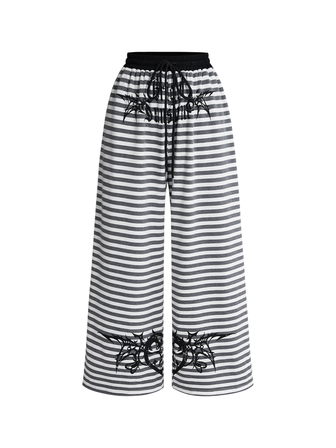 Grunge Punk Damen gestreifte lange Hose mit Farbblock Punk Strick Streetstyle elastischem Kordelzug Vintage Gothic Textdruck Herz Goth Punk