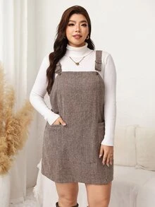 Easowa Curve Gaun Saku Gaya Vintage Ukuran Plus untuk Liburan di Jalanan - Coffee Brown - View 3