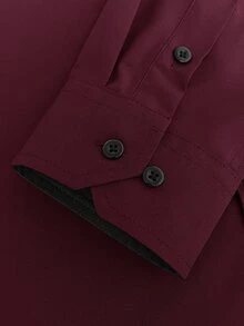 Manfinity Mode Men's Black Long-Sleeve Business-Casual Shirt - Premium Embossed Design - Burgundy - View 5