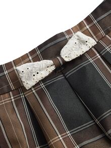 ROMWE Kawaii Vintage Plaid Cotton Lace Ruffle Hem Mini Pleated Skirt For Women - Multicolor - View 3