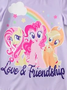 My Little Pony X SHEIN Đầm mặc nhà bé gái cổ tròn tay ngắn gấu bèo nhún G4 - Nhiều màu - Xem 4