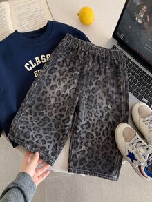 SHEIN 男嬰秋冬豹紋彈性腰休閒長褲 百搭舒適 - 彩色 - 查看 4