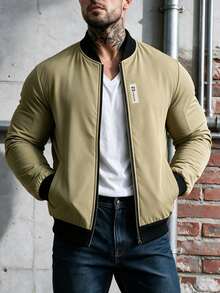 Manfinity Homme Men's Denim Jacket With Zipper Pockets, Long Sleeve, Casual Versatile - Khaki - View 7