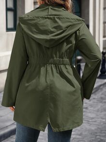 EMERY ROSE Plus Size Women's Long Sleeve Zipper Front Casual Drawstring Hooded Jacket Fall - Army Green - View 4