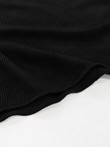 SHEIN LUNE Gaun Mini Ukuran Besar Bergaris Hitam Seksi Gaya Gothic dengan Lengan Panjang Mengembang dan Tali Silang di Bagian Belakang, Cocok untuk Nuansa Halloween, Cocok untuk Pergi ke Klub Malam di Musim Gugur. - Hitam - View 6