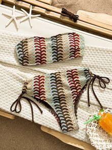 Swim Vcay 女款平口式特殊面料度假可拆卸肩帶兩件式泳衣套裝 - 彩色 - 查看 3