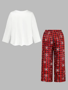 Chillnights Striped Bow Print Sweet Ins Knit Long Sleeve Plus Size Pajama Set - Multicolor - View 2