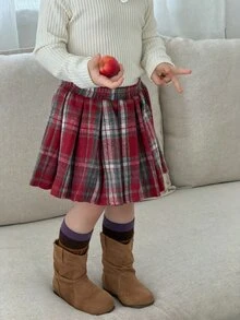 DAZY Infant/Toddler (Girl) Plaid Spring/Autumn Korean Style Bottoms - Red - View 3