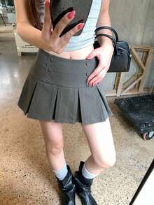 DAZY Rok Jala Lipit Gaya Korea untuk Wanita - Grey - View 4