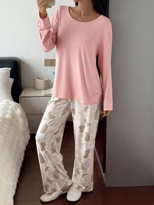 DAZY Women's Solid Color Long Sleeve Pocket Top And Pants Pajama Set - Pink - View 6