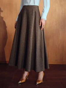 MOTF PREMIUM WOMEN'S SOLID COLOR CASUAL VERSATILE DAILY WEAR SKIRT - Coffee Brown - View 5