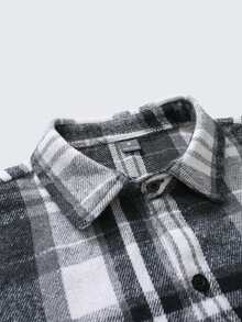 Manfinity Homme Men's Plaid Long Sleeve Single-Breasted Pocket Shacket - Black and White - View 3