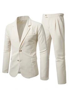 Manfinity Bizformal Setelan Jas Kasual Pria Lengan Panjang Warna Polos dan Celana - Aprikot - View 3