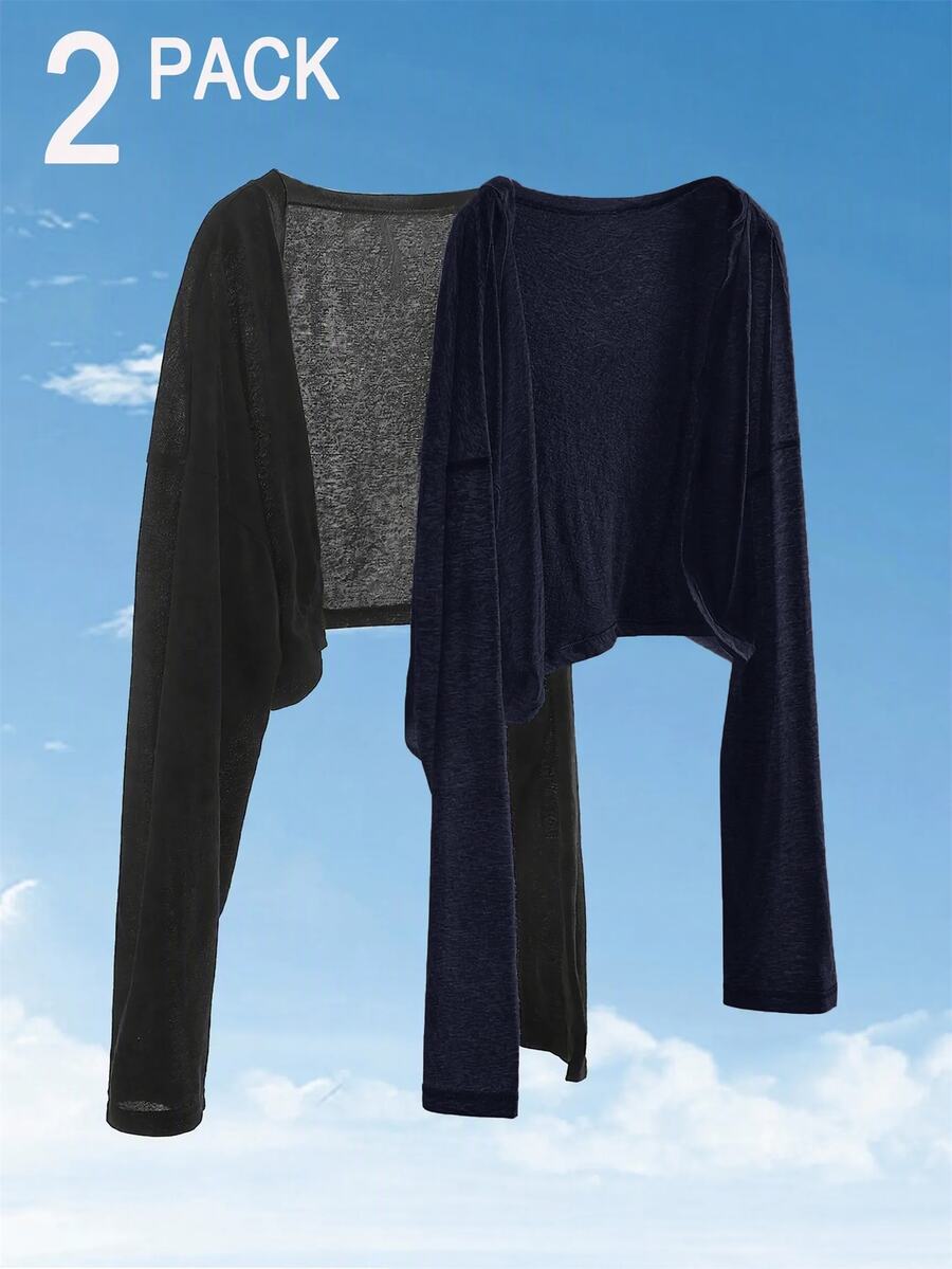 SHEIN EZwear Setelan 2 Potong Jaket Depan Terbuka Wanita Ukuran Plus Warna Hitam Biru Tua untuk Musim Gugur - Navy Blue - View 1
