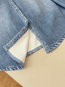 INAWLY Fashionable Minimalist Casual Denim Effect Print Single-Breasted Shirt And Pants 2 Pieces Set - Blue - View 6