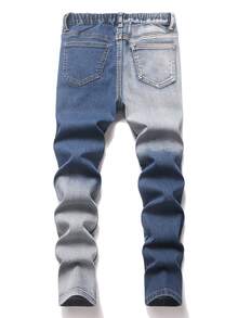 SHEIN Kids Tween Boy Retro Streetwear Dark Blue Denim Ripped Stretch Tight Skinny Jeans Back-To-School School Autumn - Blue - View 2