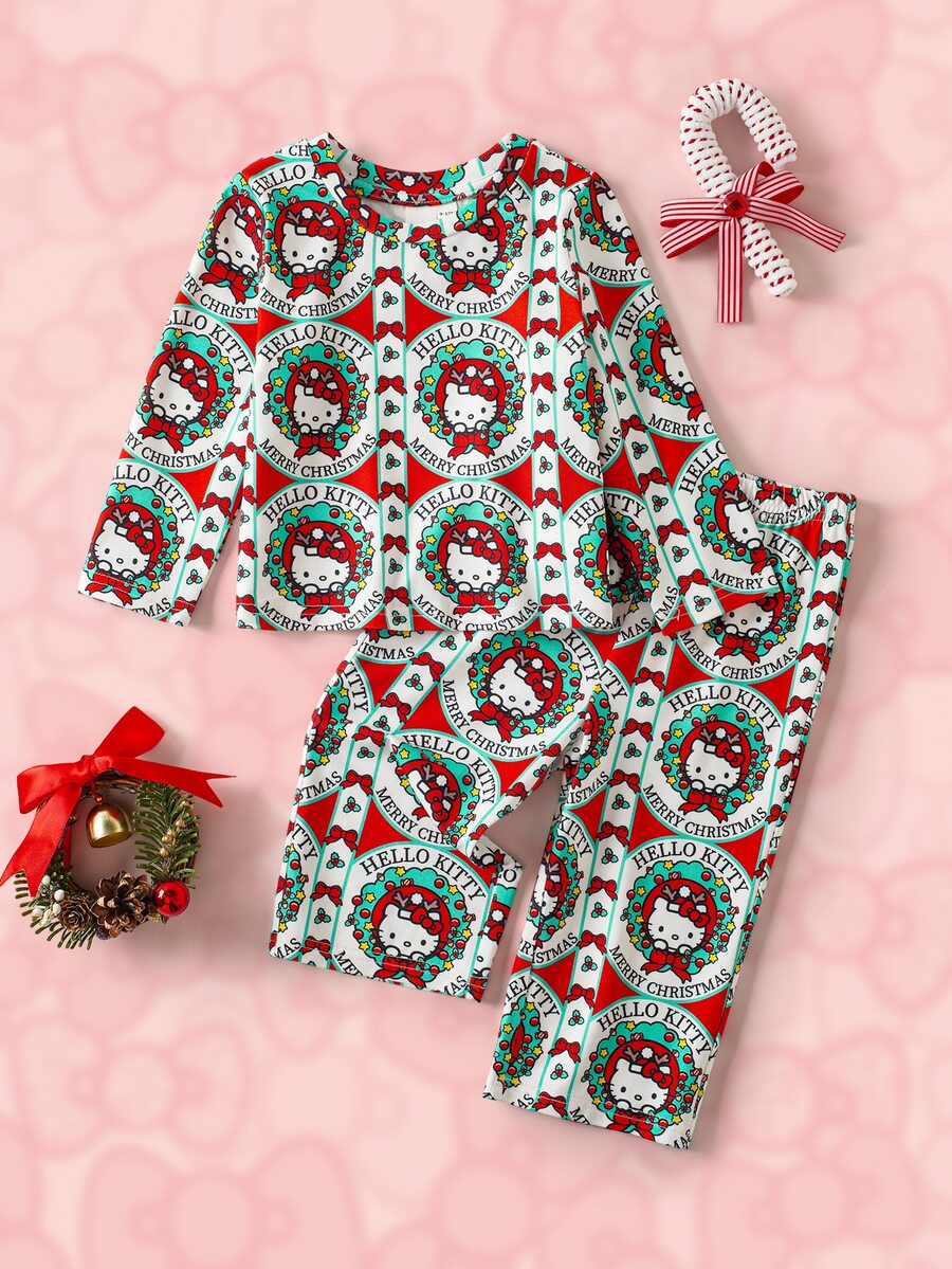HELLO KITTY AND FRIENDS | SHEIN Baby Girl Cartoon Print Long Sleeve Top And Pants Loungewear Set - Multicolor - View 1