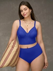 Esseday 2pcs Royal Blue Underwire Push-Up Lift-Up Long Coverage High Support Casual Comfortable Plus Size Bra Set - Royal Blue - View 4