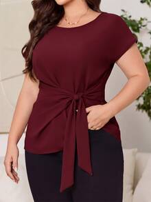 Reflora Plus Size Women's Solid Color Casual Versatile Everyday Shirt - Burgundy - View 5