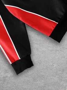 SHEIN 2pcs/Set Men's Teen Casual Y2K Style Activewear Set Red Colorblock Stand Collar Zipper Sweatshirt & Wide Leg Track Pants Fall Clothes Winter - Black - View 5