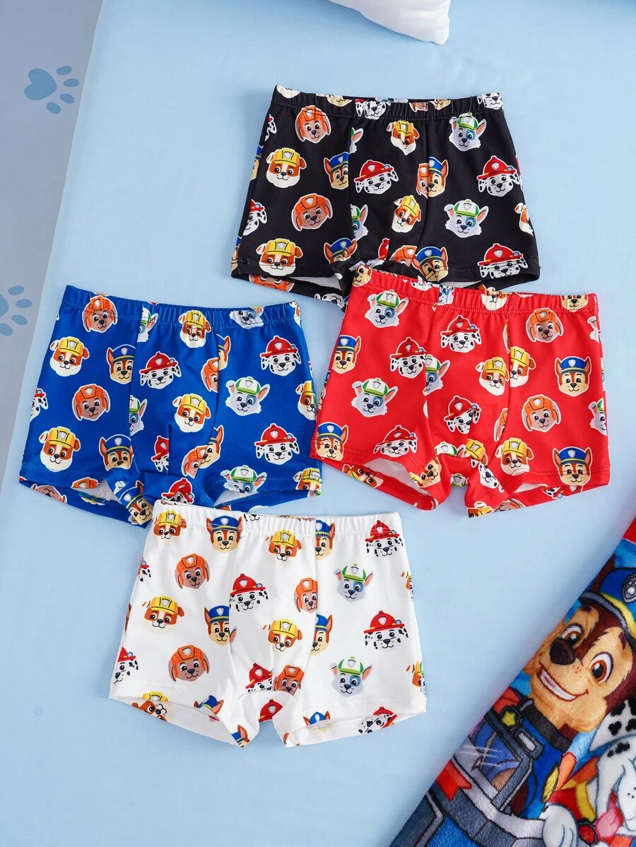 SHEIN | PAW Patrol 4pcs Young Boy Cute Pattern Boxer Briefs - Black and White - View 1