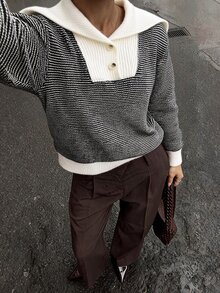 Autumina Women's Casual Young Color-Block Turn Collar Knitted Sweater, Autumn/Winter - Multicolor - View 3