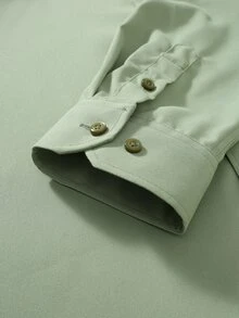 Calvornis Men's Solid Color Single-Breasted Pocket Casual Long Sleeve Shirt, Formal, Old Money - Green - View 4