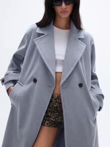 Aveloria GENKIRA 女款秋冬新款寬鬆版型柔軟羊毛混紡大衣外套，優雅風格 - 霧霾藍 - 查看 4