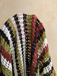 Soleia Women's Plus Size Autumn/Winter Knit Striped Flared Long Sleeve Asymmetric Shoulder Sweater Dress - Multicolor - View 8