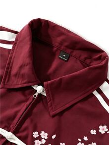 Manfinity Hypemode Men's Japanese-Chinese Style Sports Jacket, Japanese Cherry Blossom Chinese Frog Button Striped, Oriental Charm, Streetwear, Daily Commute - Burgundy - View 8