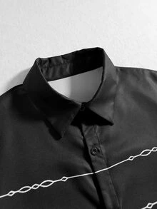 ROMWE MEN Men's Colorblock Casual Versatile Daily Commute Shirt - Black - View 7