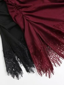 Sweetra Y2K Sexy Lace Trim Patchwork Pleated Crinkled Casual Versatile Commuter Top - Multicolor - View 6