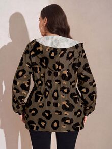 SHEIN LUNE 大尺碼女款豹紋連帽夾克，附抽繩收腰設計 - 彩色 - 查看 2