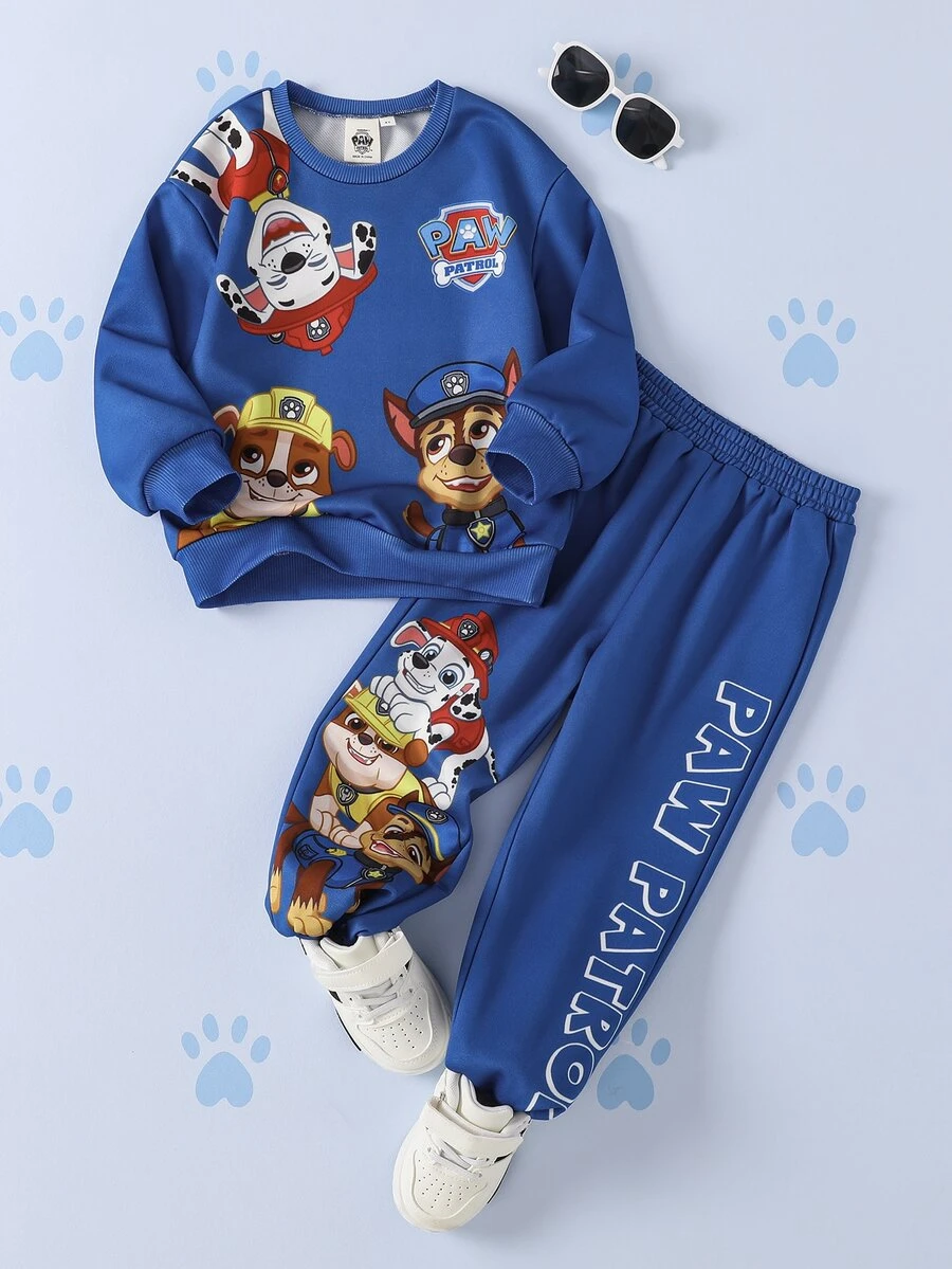 SHEIN | PAW Patrol Young Boy Cartoon Print Long Sleeve Sweatshirt And Jogger Pants Set - Blue - View 1