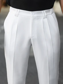 Manfinity Mode Men's White Spring/Summer Mature Business Double-Pleated Plus Size Suit Pants - White - View 6