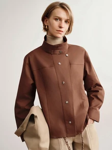 Briarwyn Jaket Lengan Panjang Wanita Warna Polos Kasual Serbaguna untuk Pemakaian Sehari-hari - Rust Brown - View 5