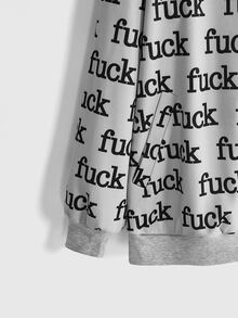 ROMWE Áo nỉ khoác ngoài hở trước in slogan phong cách punk đường phố cho mùa Thu/Đông - Xám - Xem 4