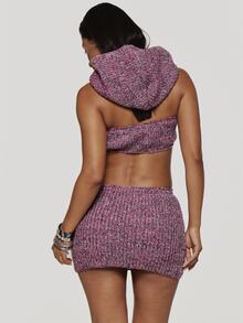 MUSERA Purple Knit Hooded Top And Low Rise Shorts Bandeau Top Co Ord Sold As Set Fall Winter Coolgirl Ultra M - Multicolor - View 5
