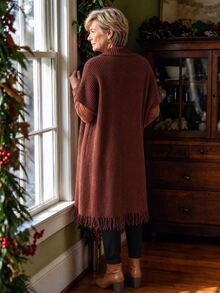 Holdful Holdful Autumn/Winter New Mid-Length Cardigan With Tassel Hem Design, Casual Lazy Style For Women - Coffee Brown - View 2