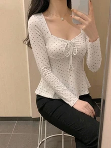 DAZY 女款夏季波點滿版印花抓皺無袖V領套頭休閒背心 - 白色 - 查看 5