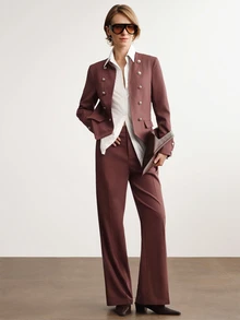 Briarwyn Jaket Blazer Kasual Gaya Napoleon Warna Polos untuk Wanita, Musim Dingin - Coffee Brown - View 4