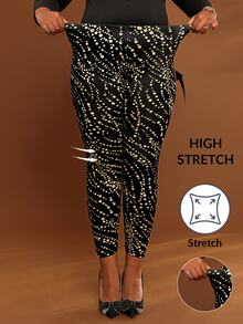 EMERY ROSE Plus Size Thermal Lined Gold Polka Dot Geometric Print Casual Leggings Fall Winter 2026 - Multicolor - View 5