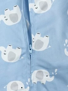 SHEIN 新生兒男嬰女嬰可愛針織卡通圖案長袖連身衣居家服 - 藍色 - 查看 8