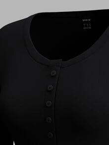SHEIN EZwear 2件組女款素色鈕扣半開襟長袖休閒T恤 - 彩色 - 查看 4
